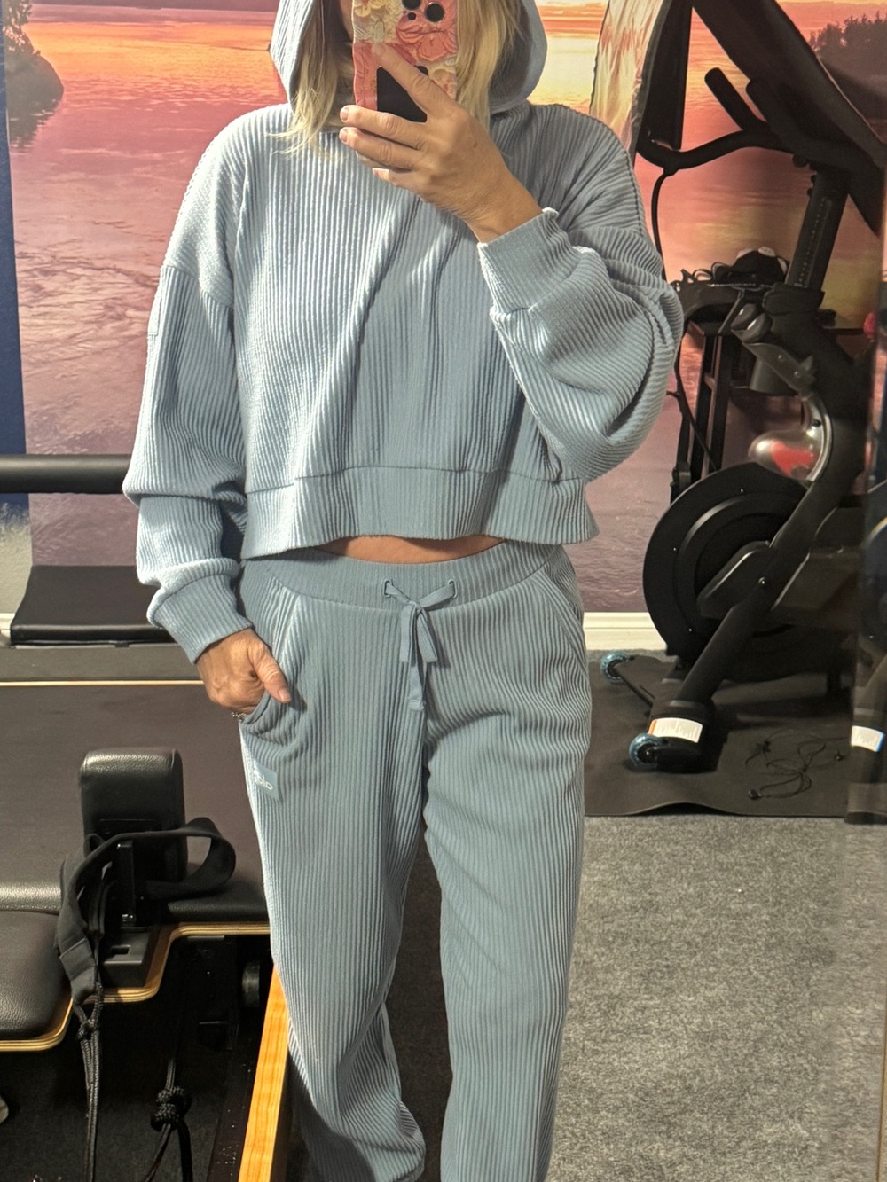 ALO Yoga Celestial Blue Ribbed Sweat Set - Picture 4 of 14